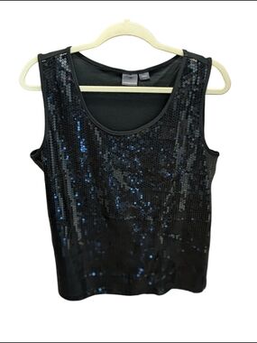 Covington Black Sequin Tank Top Maximalist Business Casual Glam Feminine Chic